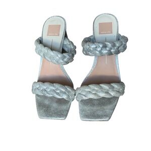 DOLCE VITA Silver Metallic Braided Block Heel‎ Mule Sandals Women's 8.5 US New